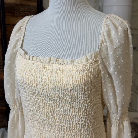 Promesa Ivory Smocked Blouse with Polka Dot Sheer Sleeves - Picture 3 of 6